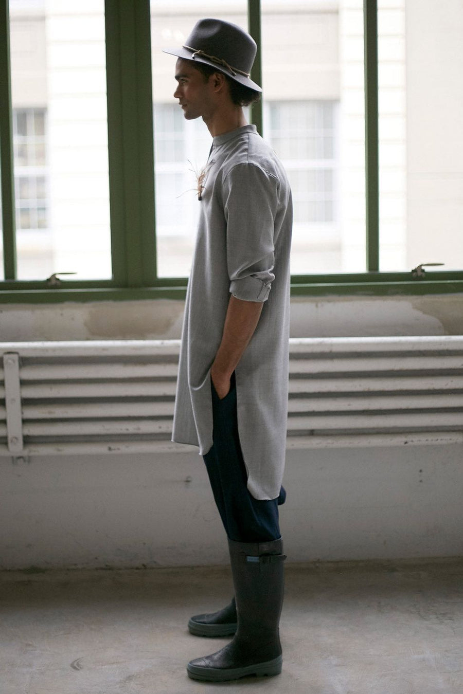 tissue wool challis caftan fog