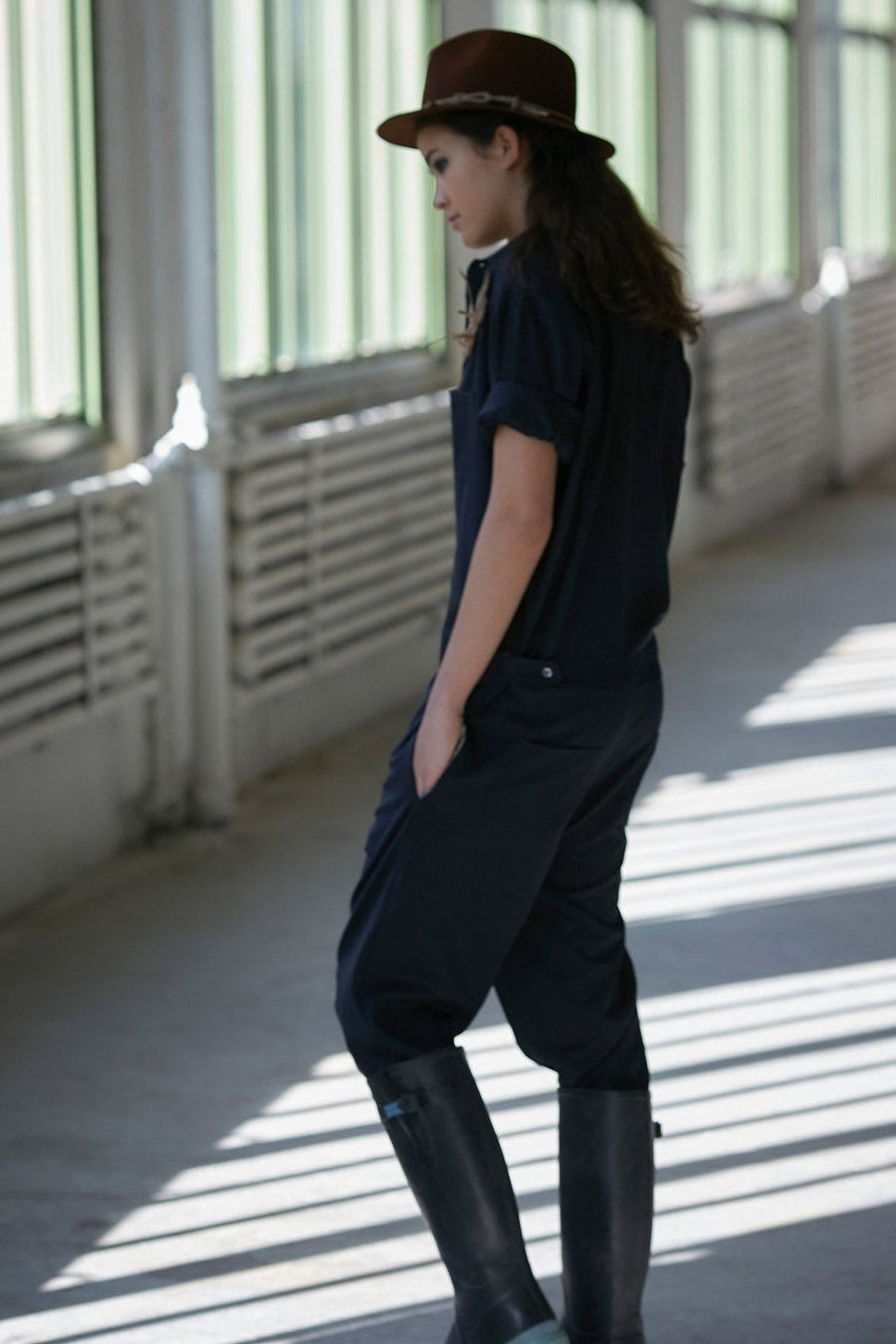 salt-water gabardine jumpsuit squid ink
