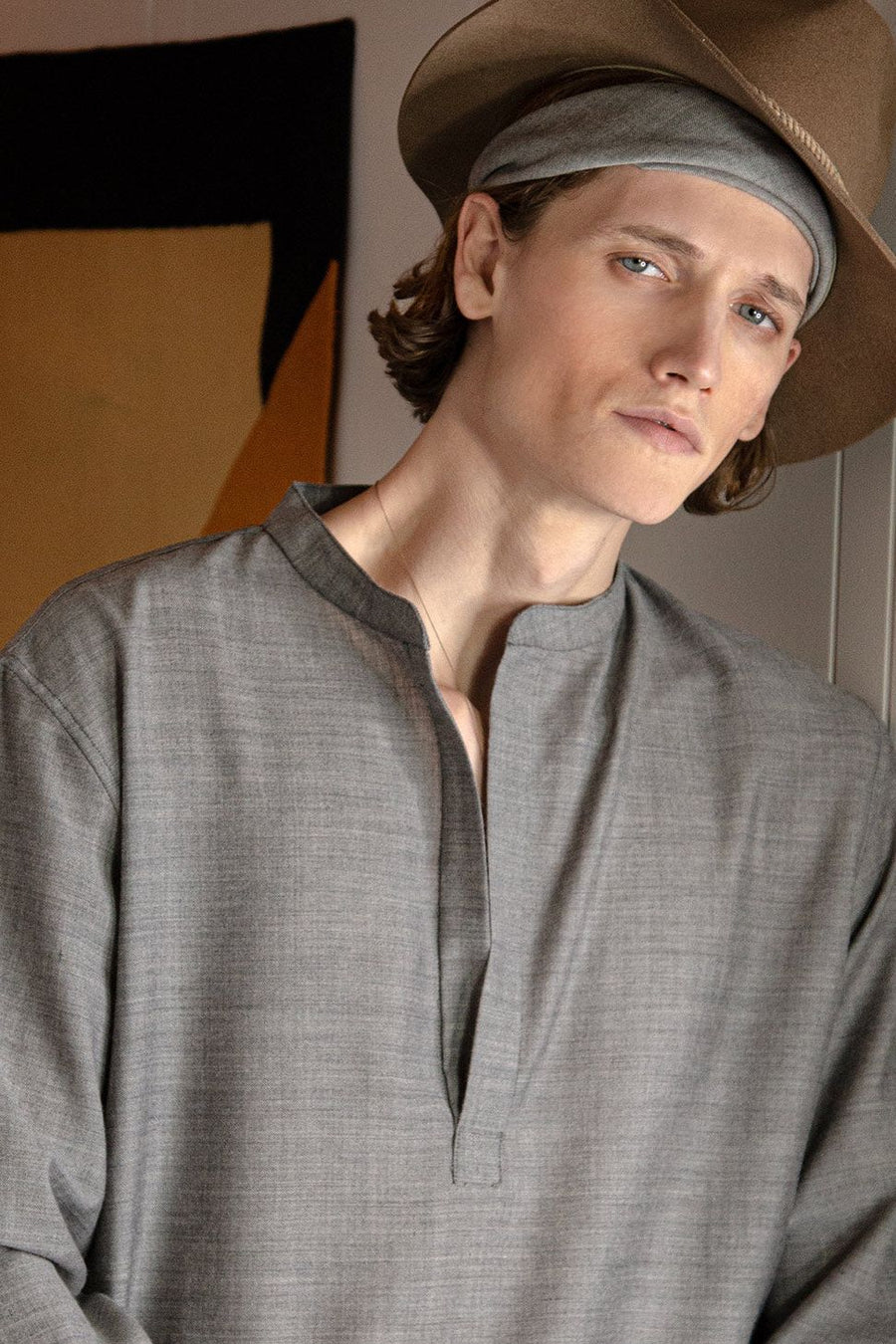 tissue wool tunic charcoal melange